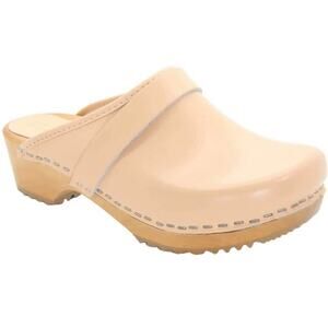 BJORK Size 40 (US9-9.5) Maja Open Back Nude Almond Wood Leather Husband Clogs
